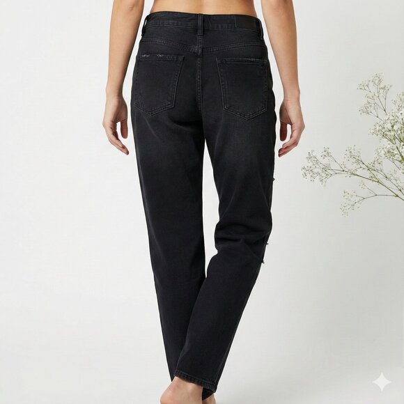 Parisian Black Ripped Boyfriend Jeans High-Rise Distressed Denim - Picture 2 of 6